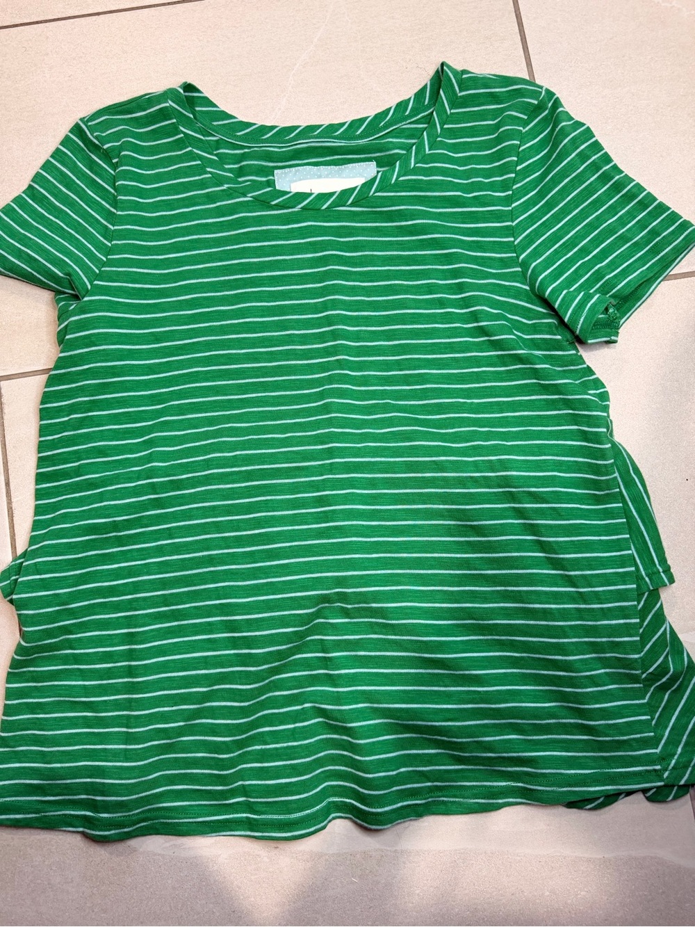 Anthropologie Green and White Striped Tee